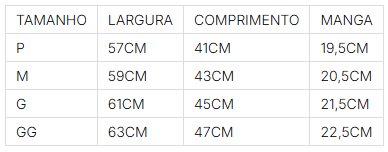 TABELA DE MEDIDAS